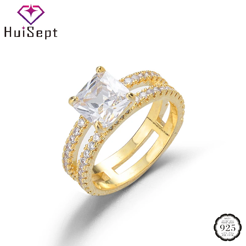 

HuiSept Rings 925 Silver Jewelry Accessories with Zircon Gemstones Gold Color Finger Ring for Women Wedding Promise Party Gift