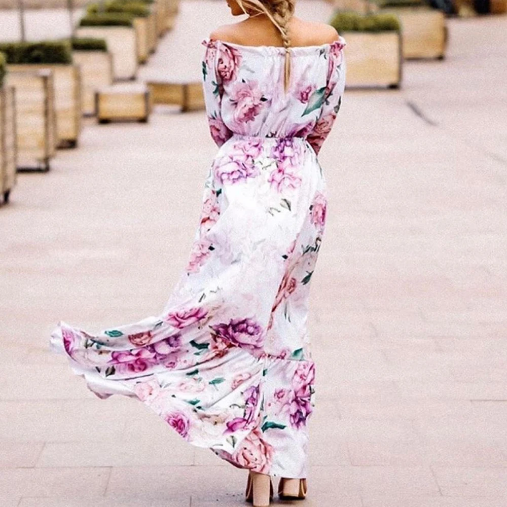 Женское праздничное длинное платье повседневное свободное с вырезом лодочкой и