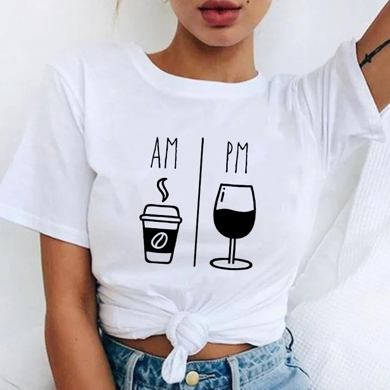 

Fashion Coffee Red Wine Printing T Shirts Women Fashion Harajuku T Shirt Tops Summer Lady Casual O-neck Short Sleeve Tee Shirts