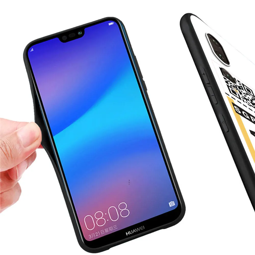 

Luxury Phone Case for Huawei P30 Lite Pro P Smart Z 2019 2021 S P40 P20 P10 Lite Black Shell Cover Airline Ticket Barcode