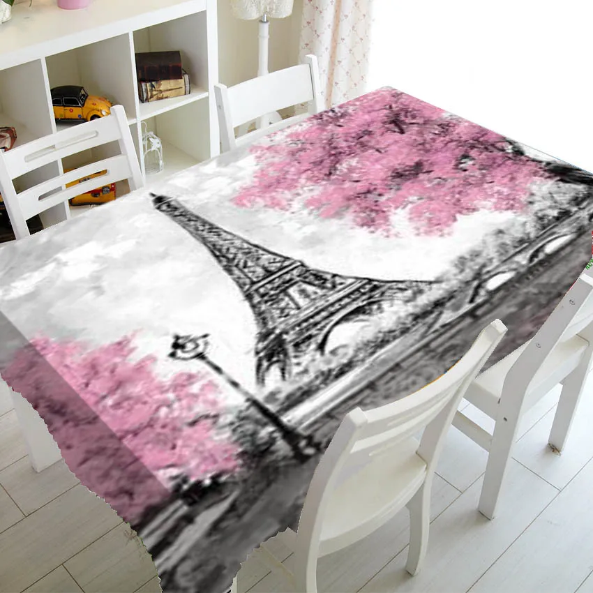 

Modern Art Oil Painting Paris Tower Tablecloth for Table Decor Party Red Pink European France City Landscape Table Cover Cloth