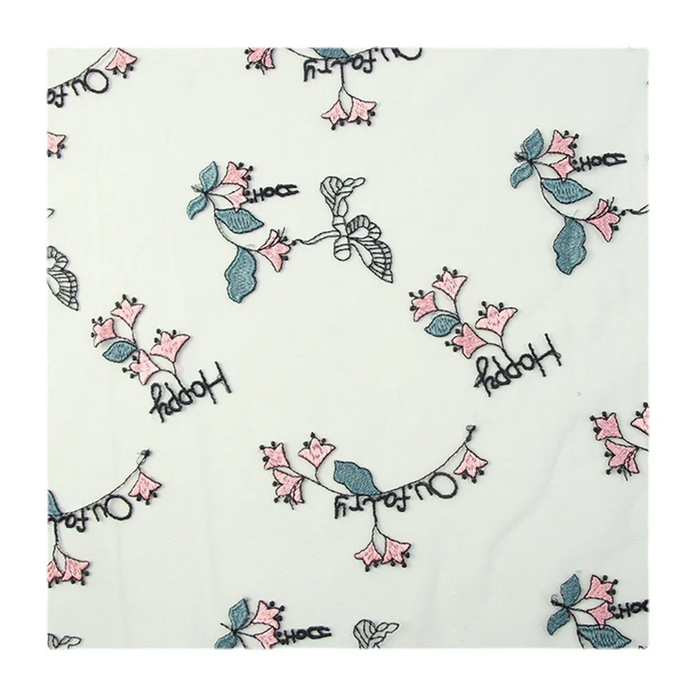 

Letters And Flower Embroidered Lace Fabric Mesh Net Fabric Fresh Color DIY Fabrics For Needlework V2810