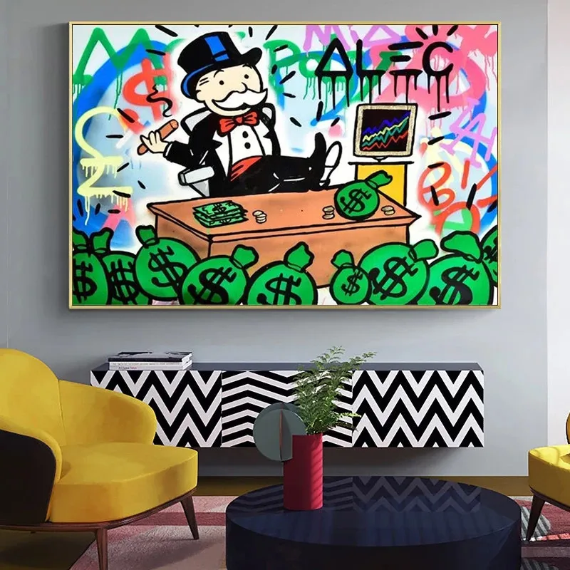 

Canvas Paintings Alec Monopoly Rich Money Man on The Wall Art Posters and Prints Graffiti Art Wall Pictures Home Decor Cuadros