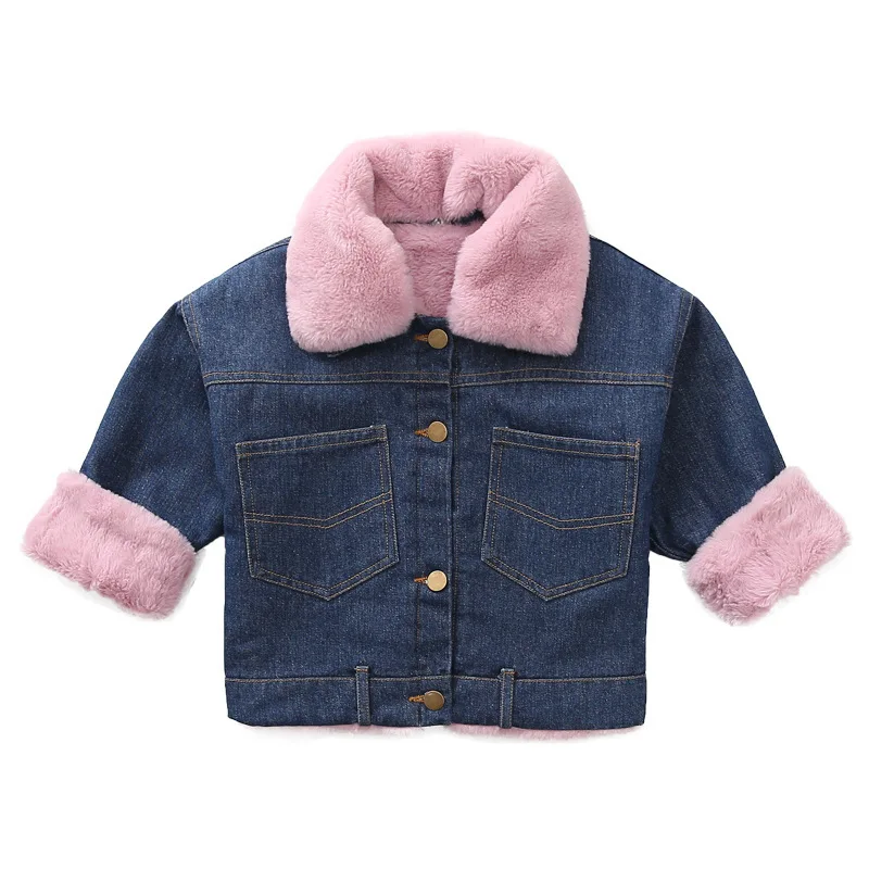 Детские джинсы для девочек зимняя детская теплая ветровка с отложным воротником