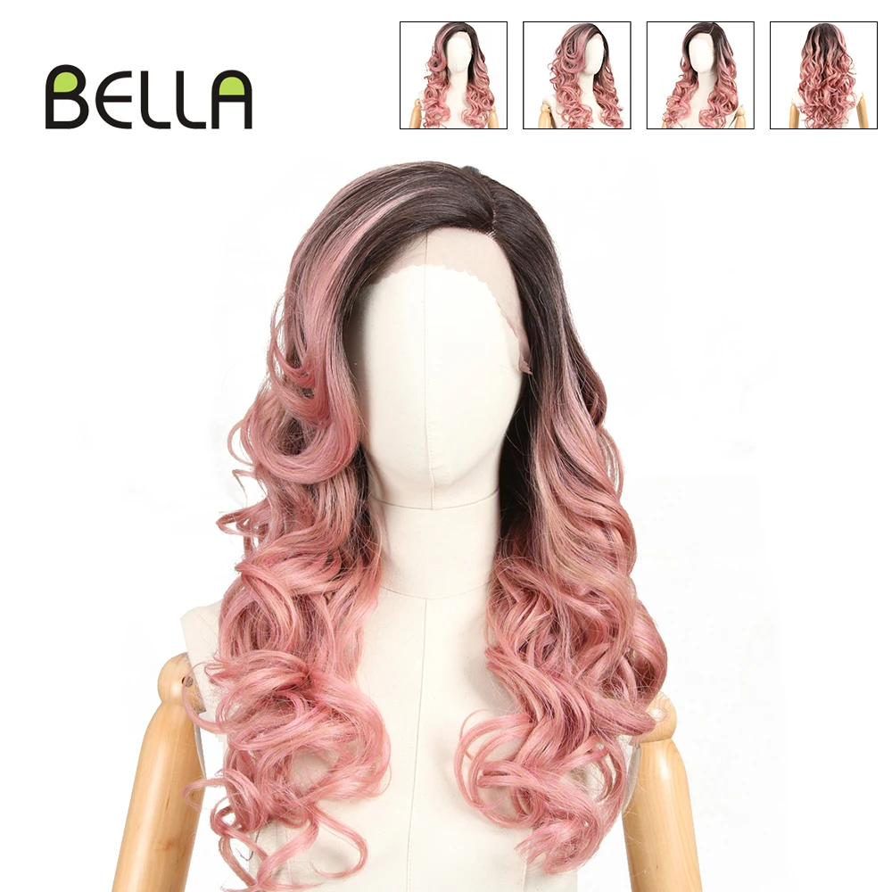 Женский длинный парик Bella Ombre розовый и светлый с длинными волнами синтетический