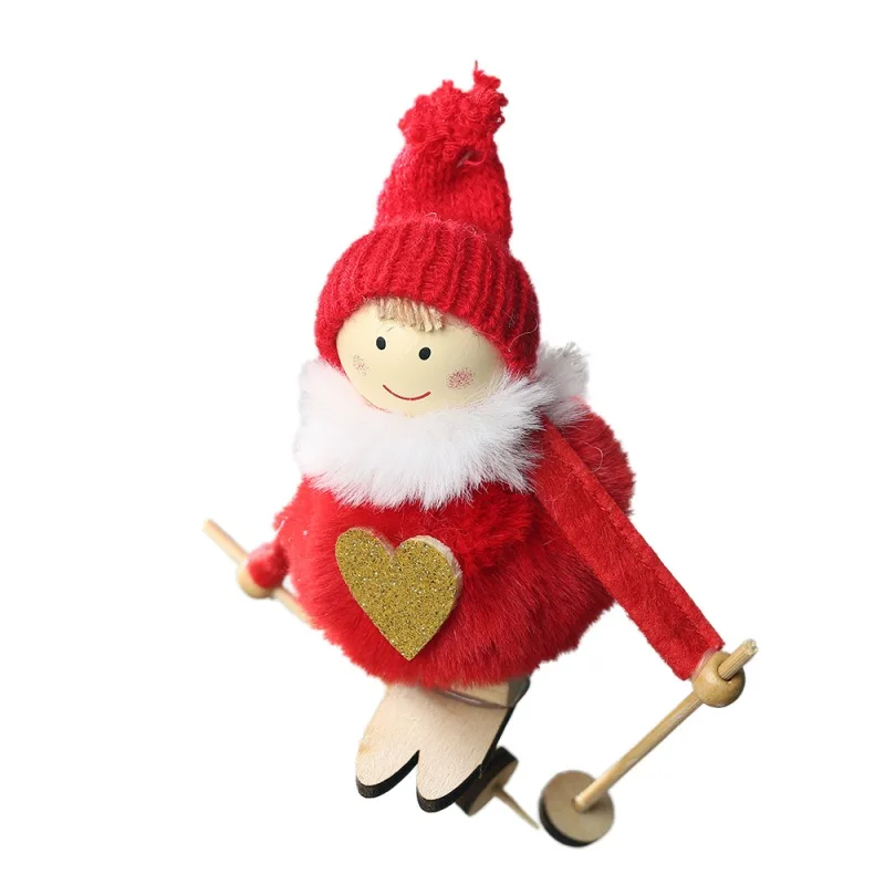 Red Noel Рождество Ангел девочка лыжные плюшевые куклы Рождественская елка орнамент кулон вечерние рождественские украшения для дома - Цвет: Red