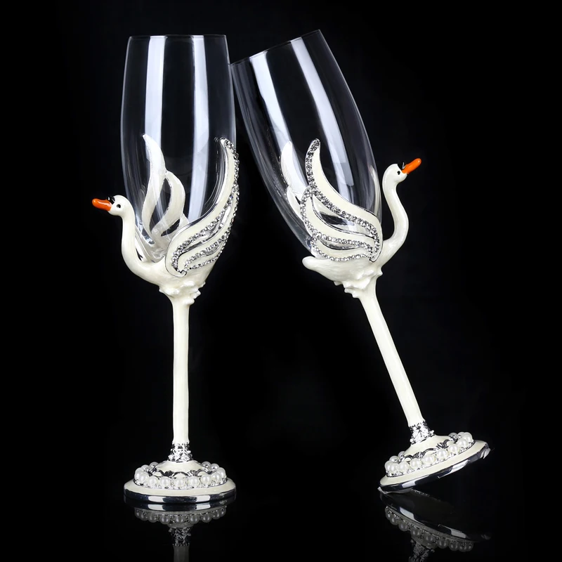 

2 шт. креативная эмалированная парная чашка в виде лебедя, искусственные бессвинцовые хрустальные бокалы для вина, шампанского для вечеринк...