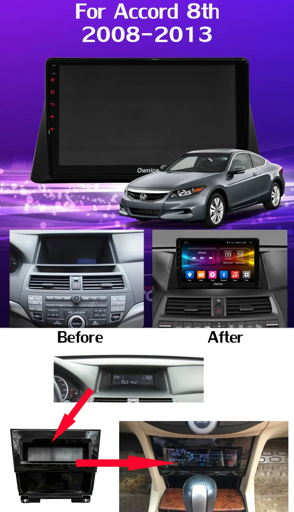 Панорамная камера 360 ° 1 din Android 9,0 8 ядерный 4 Гб+ 64 Гб DSP SPDIF CarPlay Автомобильный gps радио плеер для Honda Accord 8th 2008-2013