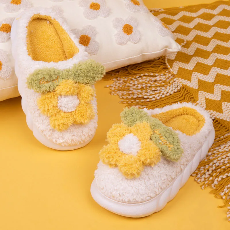 

Тапочки женские хлопковые, теплые домашние тапочки с красивым цветком, на толстой подошве