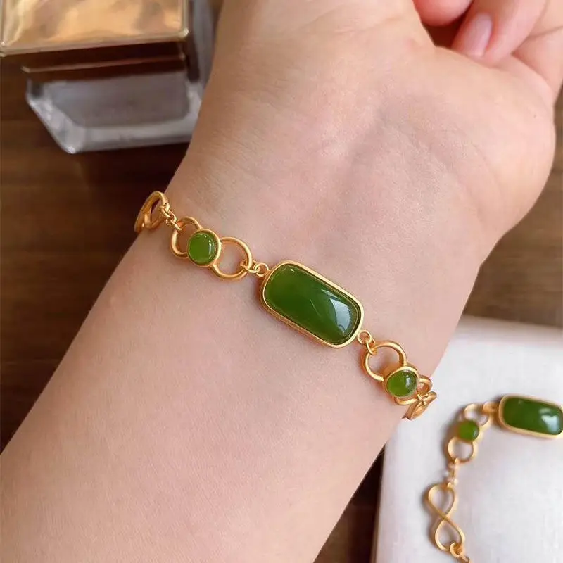 

Natural Jasper Egg Noodle Bracelet for Women Affordable Luxury Fashion Simple Sterling Silver Gilding Inlaid Cold Style Square B