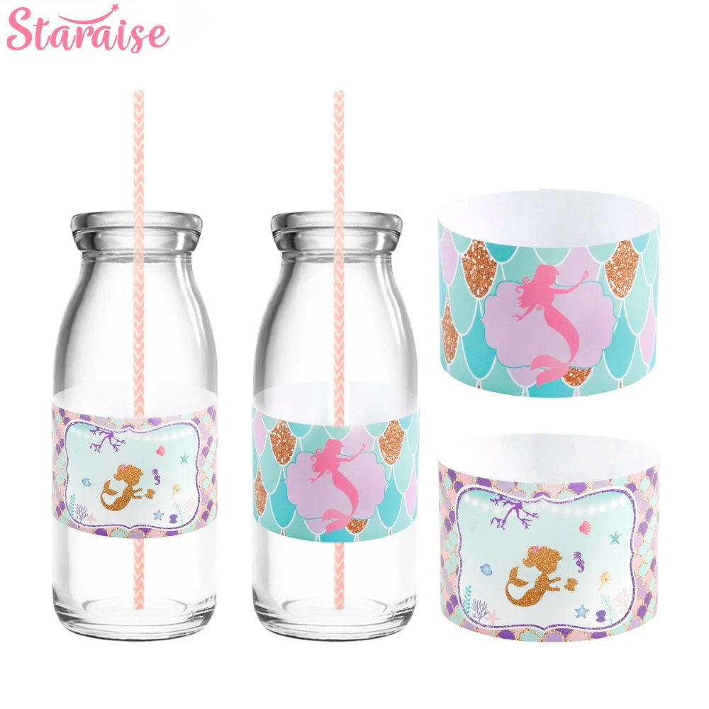 Staraise Русалочка наклейки для бутылок с водой детские на день рождения украшение