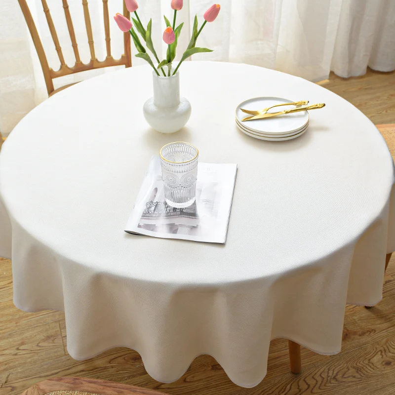 Mantel Redondo Grande De Algod&oacute;N Y Lino Mantel De Mesa De Comedor De Color S&oacute;Lido-5