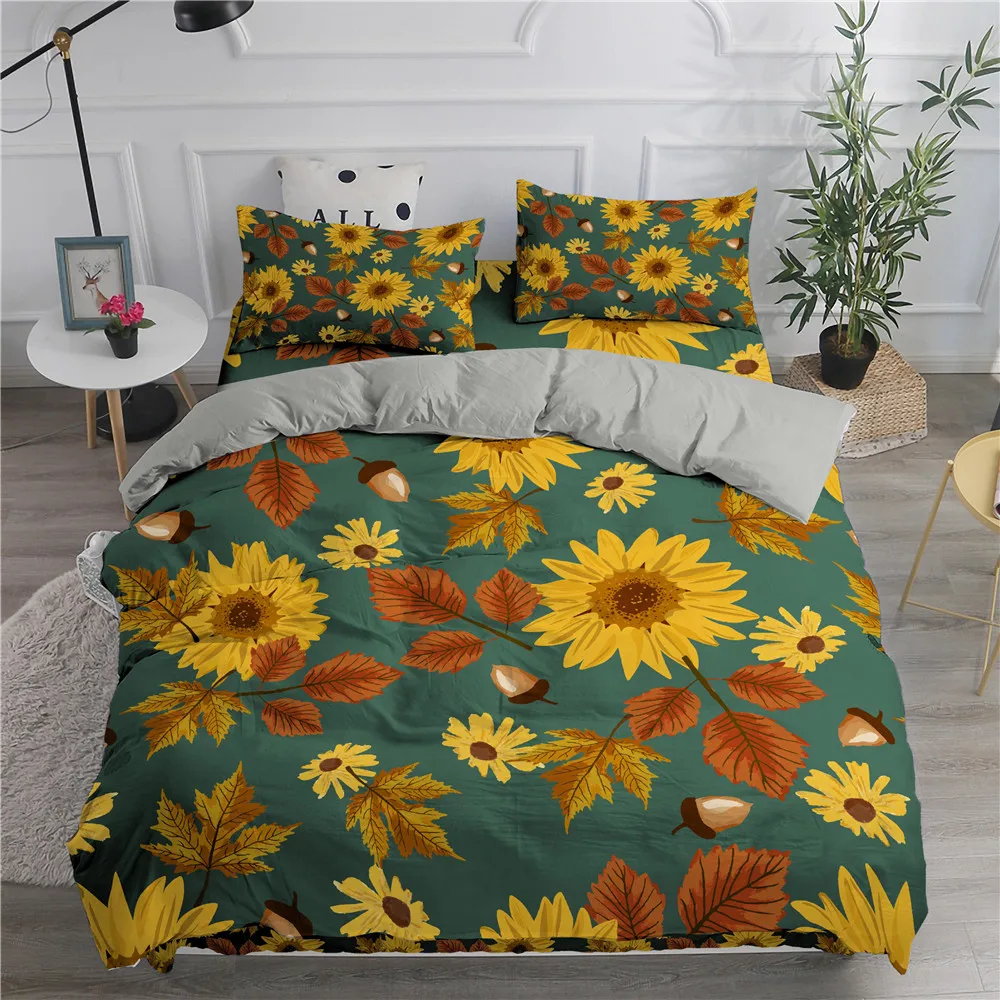 

Sunflower Leaves 3d Bedding Set Flower Bed Linen Set Bedclothes Duvet Cover Set Pillowcase Twin Full King Size for Bedroom Decor