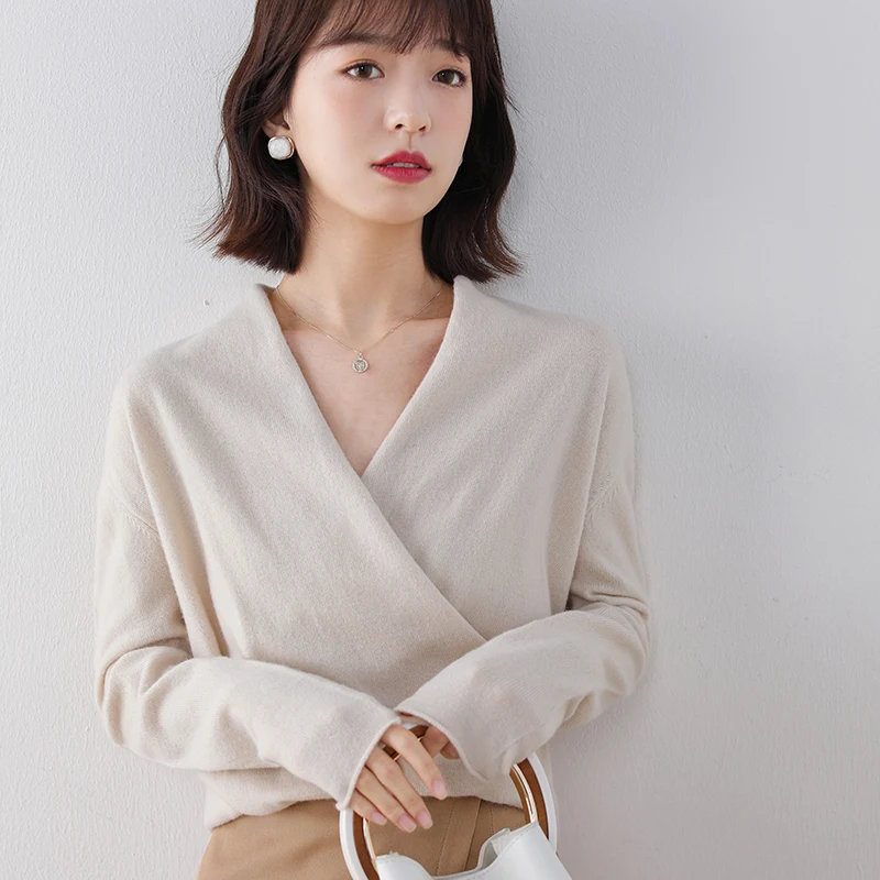 Женский трикотажный кашемировый свитер однотонный шерстяной вязаный джемпер с