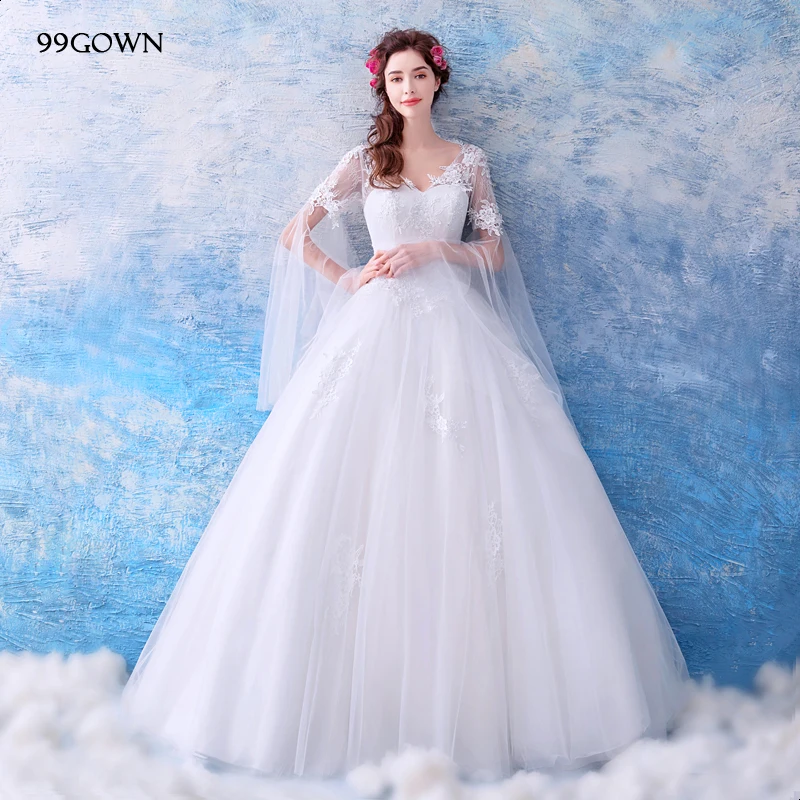 99GOWN атласное свадебное платье с длинным Расклешенным рукавом v образным вырезом