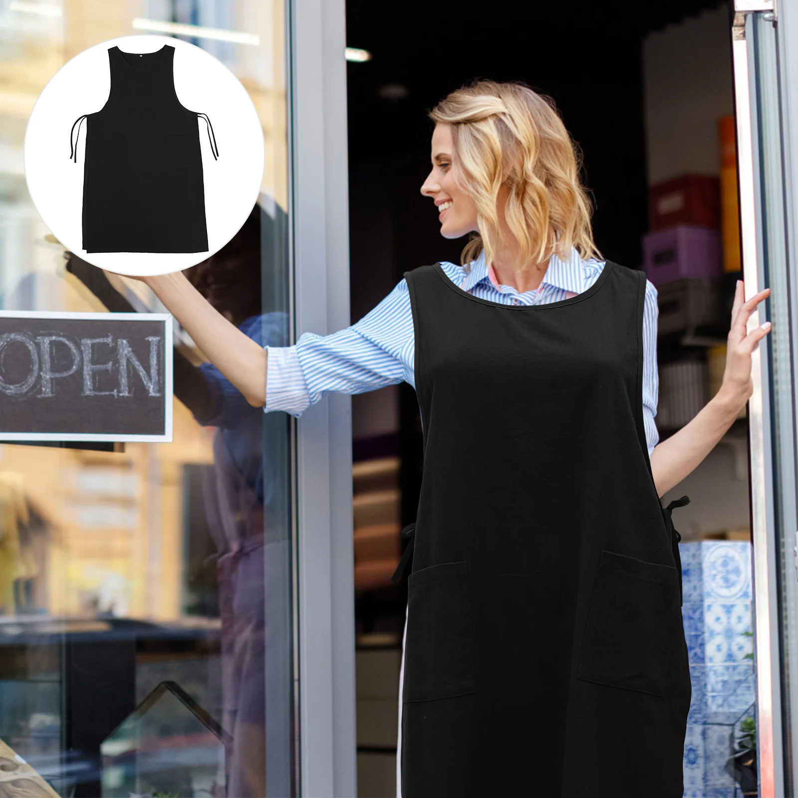

1pc Kitchen Loose Cooking Apron Housework Mid-length Apron for Use