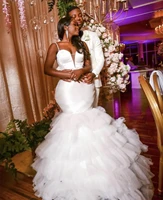 stunning spaghetti strap tiered layers mermaid wedding dress sweep train africa new elegant custom made bride dresses