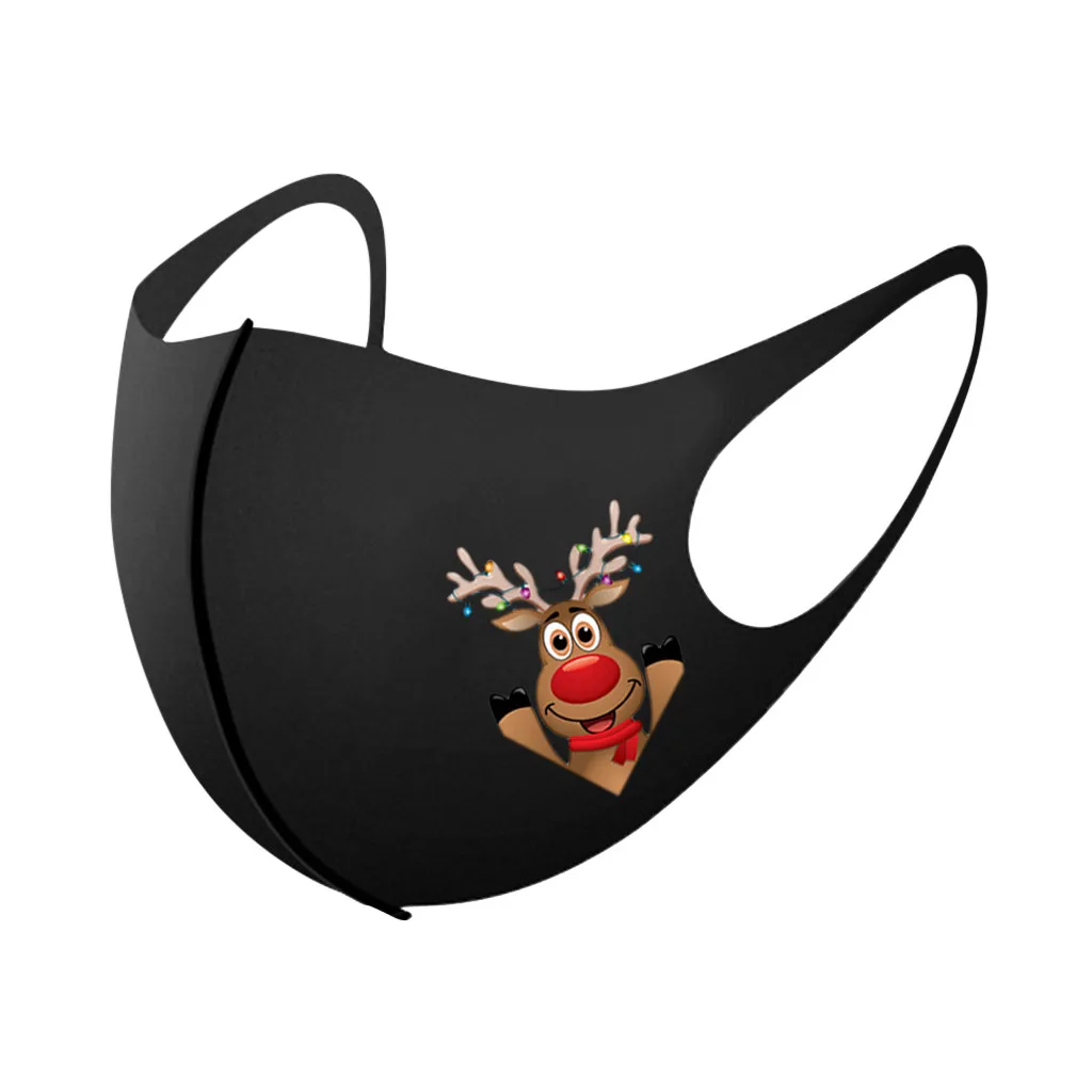 

5pc Adult Christmas Face Mask Washable Mouth Fabric Facial Mask For Protection Reusable Santa Earloop Mouth Caps Mascarill