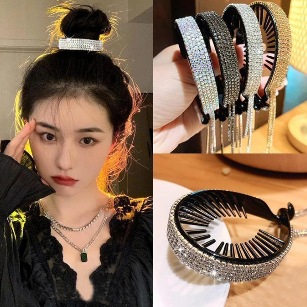 

Elegant Rhinestone Tassel Hairband Fashion Headband Women Circle Popular Tassel Ponytail Holder Hairpins Grab Clip Headdress