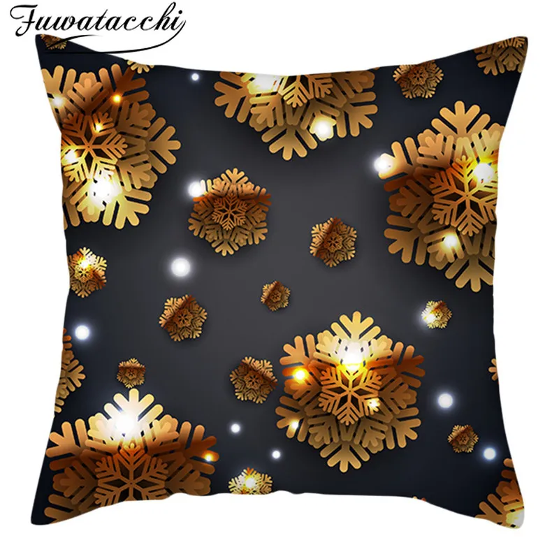 Наволочки на подушки Fuwatacchi Merry Christmas Black Background наволочки с золотым принтом для