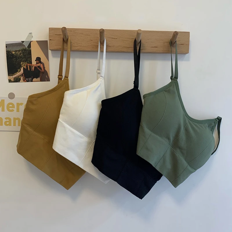 

Hot Girl Black Camisole Women's Summer Underwear Padded Tube Top Design Short Tops Outerwear Fashion Ins