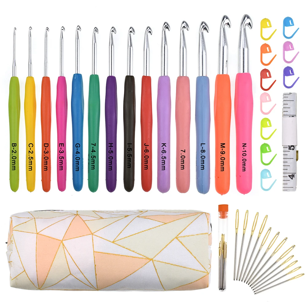 

14 шт./лот 2,0-10,0 мм металлический крючком Вязание расширенный набор Американский Параметры мягкая ручка вязание крючком набор «сделай сам» д...