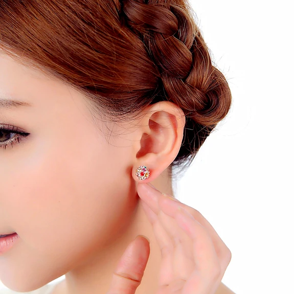 Высококачественные Разноцветные серьги-гвоздики с цирконием полностью