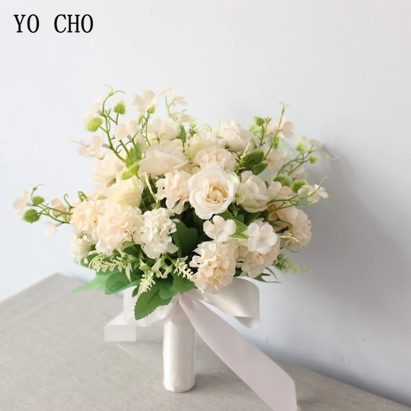 YO CHO Begonia Bouquet Wedding Sister Fortune Ball Flower Bridal Bouquet Artificial Silk Rose Flower Bridesmaid Wedding Supplies