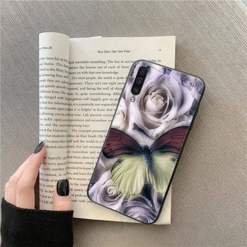 

butterfly on white roses flower Phone Case For Samsung galaxy S 9 10 20 A 10 21 30 31 40 50 51 71 s note 20 j 4 2018 plus