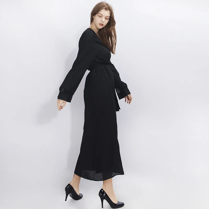 Boho Sexy V Neck Split Maxi Party Dress Women Solid Color Long Three Quarter Sleeve Casual Bandage Wrap Dresses | Женская одежда