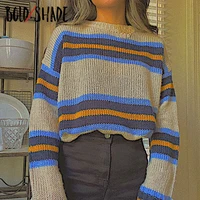 bold shade grunge 90s style sweaters striped long sleeve oversized tricot y2k pull sweater indie patchwork knitwear casual fall