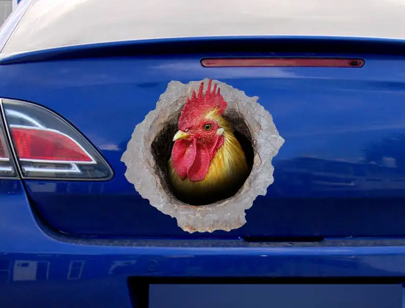 

2021 Yellow Rooster car decal , funny rooster car sticker , bullet hole
