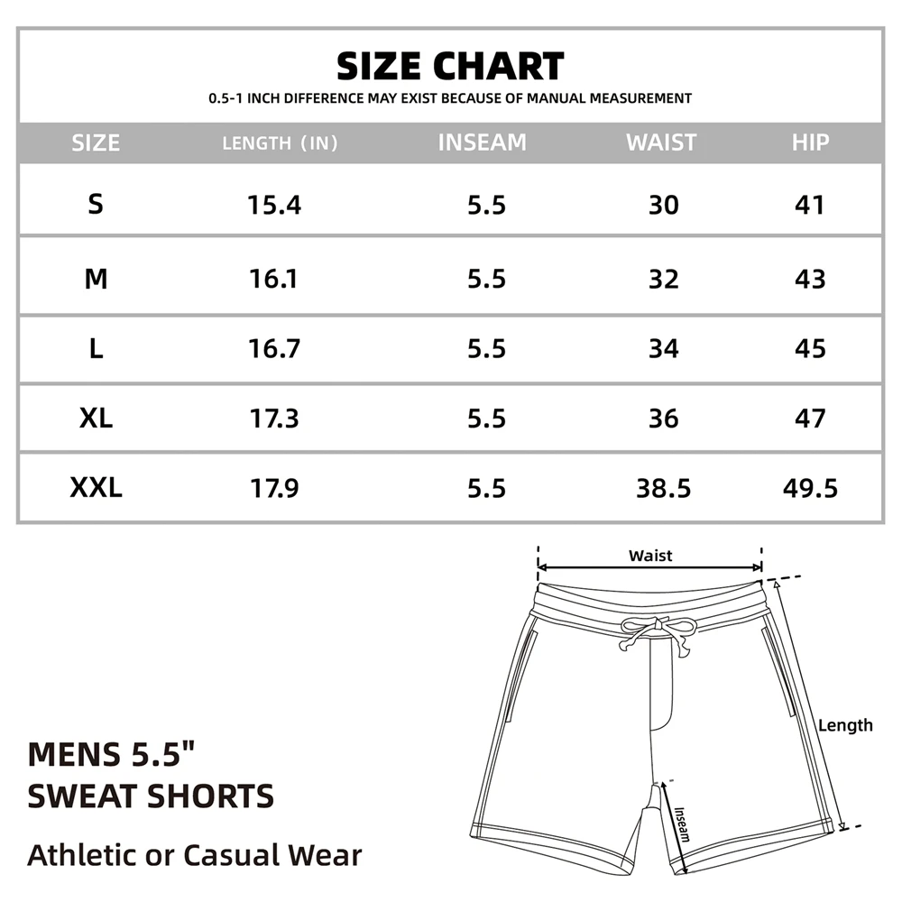 

Akkad Kuti Men's Casual Shorts 5 Inseam 100% Cotton Athletic Workout Sweatpant Men Elastic Waist With 3-Pockets Fitness Shorts