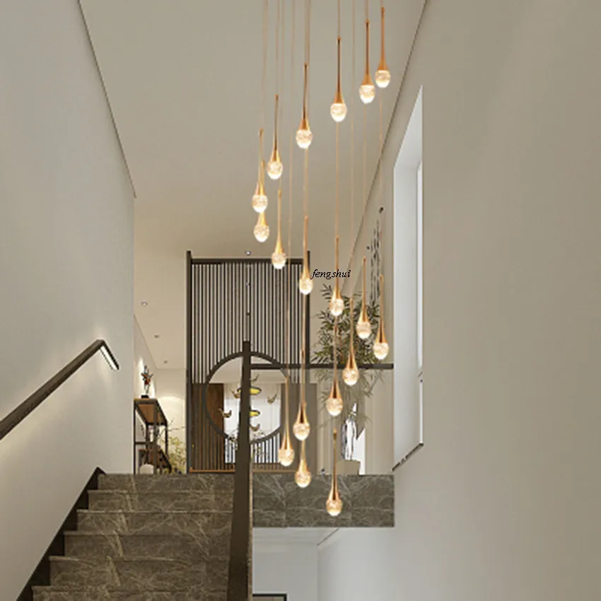 売却 ポストモダンledクリスタルシャンデリア水滴ランプ高級デュプレックス階段ライトリビングルーム装飾照明器具