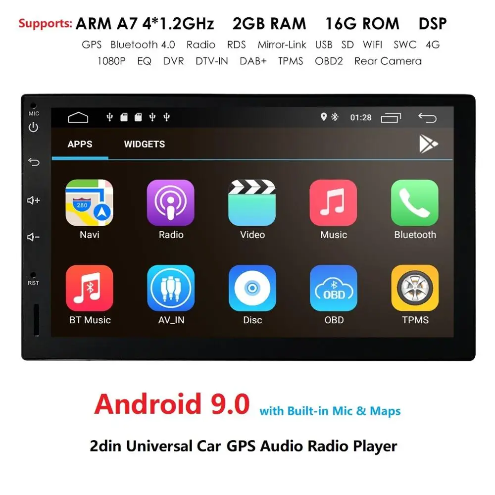 2din 7 &quotAndroid 9 0 четырехъядерный 2 грамма + 16 ГРОМ 4GWIFI Универсальный Автомобильный gps
