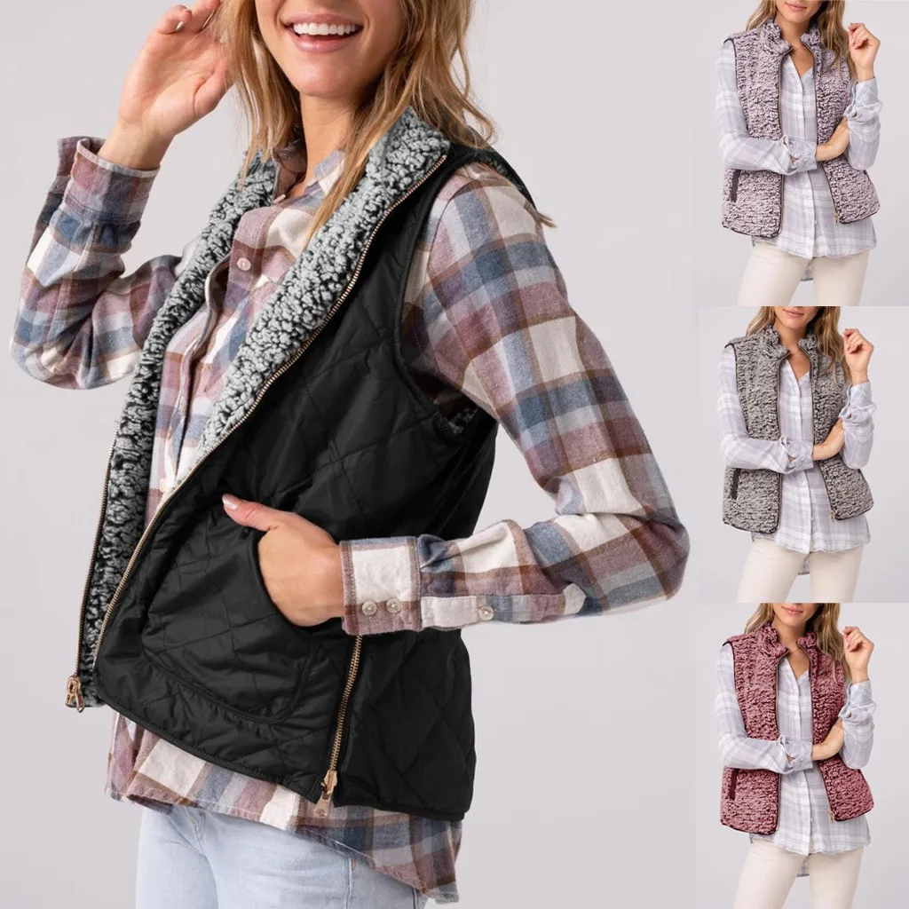 Зимний жилет без рукавов пальто женская Повседневная однотонная верхняя одежда