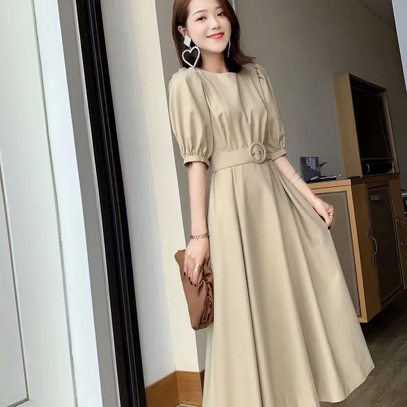 Женское платье с коротким рукавом подиумное однотонное Повседневное до середины