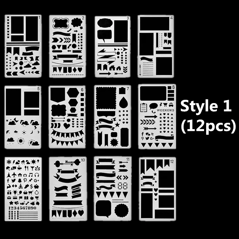 

Набор трафаретов дляbullet journal PET 12 шт.