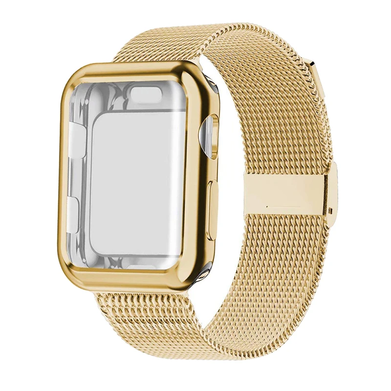 gold Миланская петля, ремешок с чехол для Apple Watch Series 5/4/3/2 38 мм 42 мм 40 мм 44 Нержавеющая сталь ремешок на запястье браслет для наручных часов iwatch - Цвет ремешка: gold
