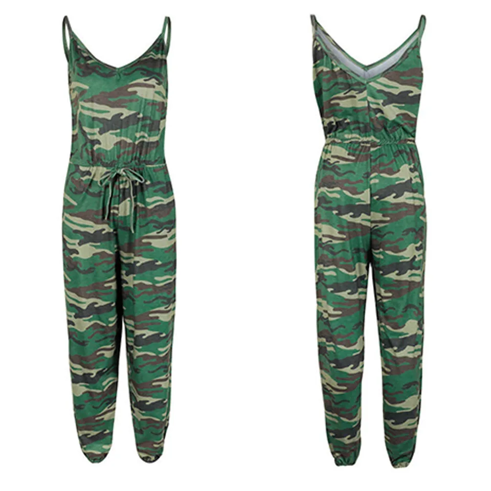 

Elastic Waist Jumpsuit Sexy Camouflage Clothing Women Sleeveless Sexy V Neck Jumpsuit Open Back Korean Fashion Jumpsuit Hipster
