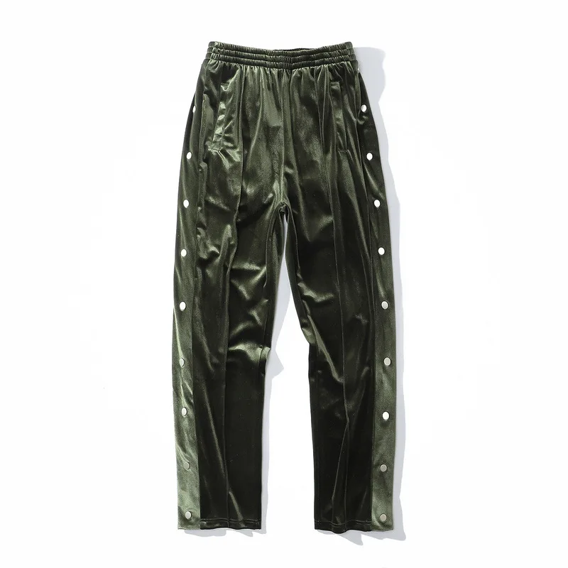 

Double Side Button Silk Jogger Sweatpants Men Hi Street Elastic Wasit Loose Harem Trousers Hip Hop Pants