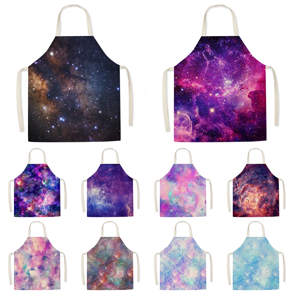 

Galaxy Starry Sky Print Kitchen Apron for Woman Man Linen Sleeveless Aprons For Cooking Home Cleaning Tools