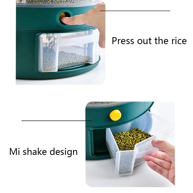 D08D 10Kg Kitchen Food Storage Container Rotating Cans for bulk Cereals Moisture Insect Proof Grain Organizer Box 6-Grid Rice | Дом и сад