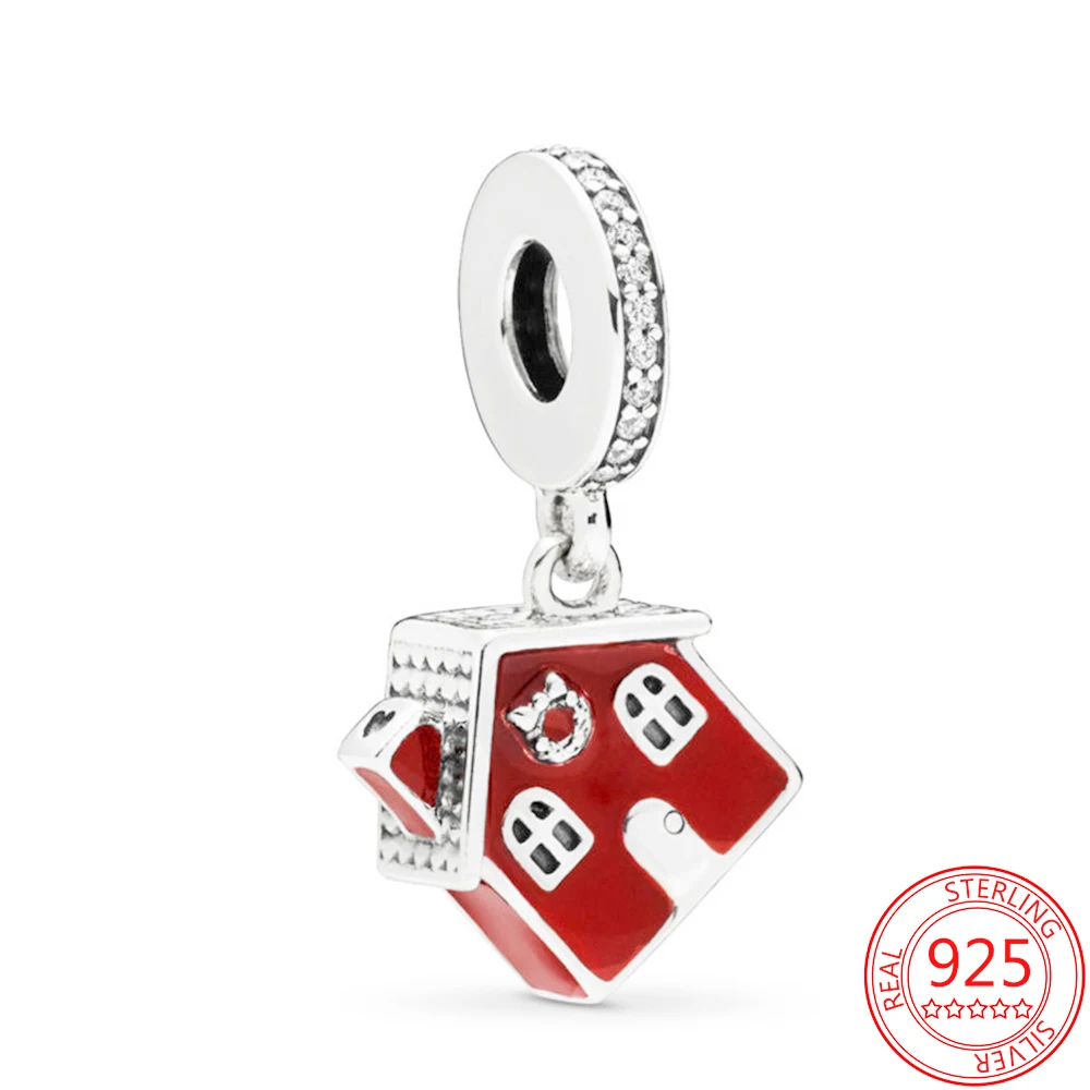 

Original 925 Sterling Silver Christmas Series Pendant Red Enamel Wooden House Charm Fit Brand Bracelet Ladies Jewelry Gifts