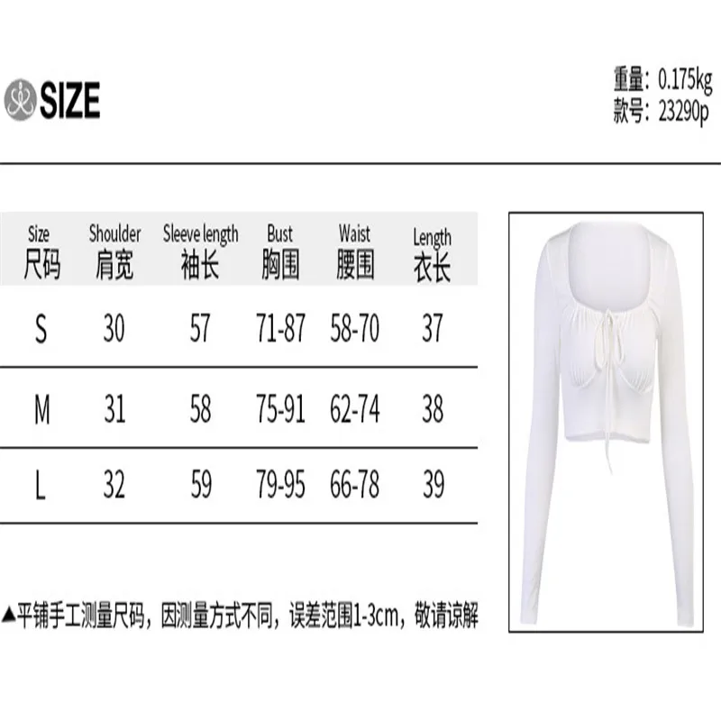 

Women's Cropped Shirt Drawstring Top, Elastic Party Sweet Bandage Long Sleeve T-Shirt