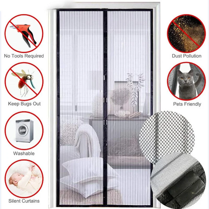 

2021 5 Size Summer Magnetic Screen Door Curtain Net Anti Mosquito Insect Fly Bug Room Divider Automatic Closing Magnetic Bug