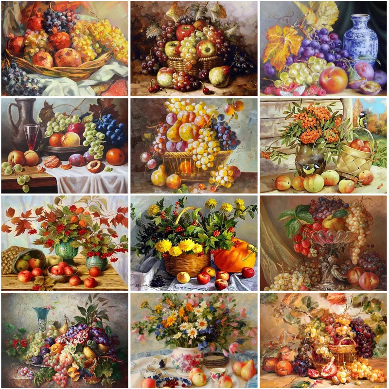

Diamond Painting Fruit Basket Bouquet European Palace Style Decorative Painting Full Diamond Cross Stitch Picture Wall Sticker