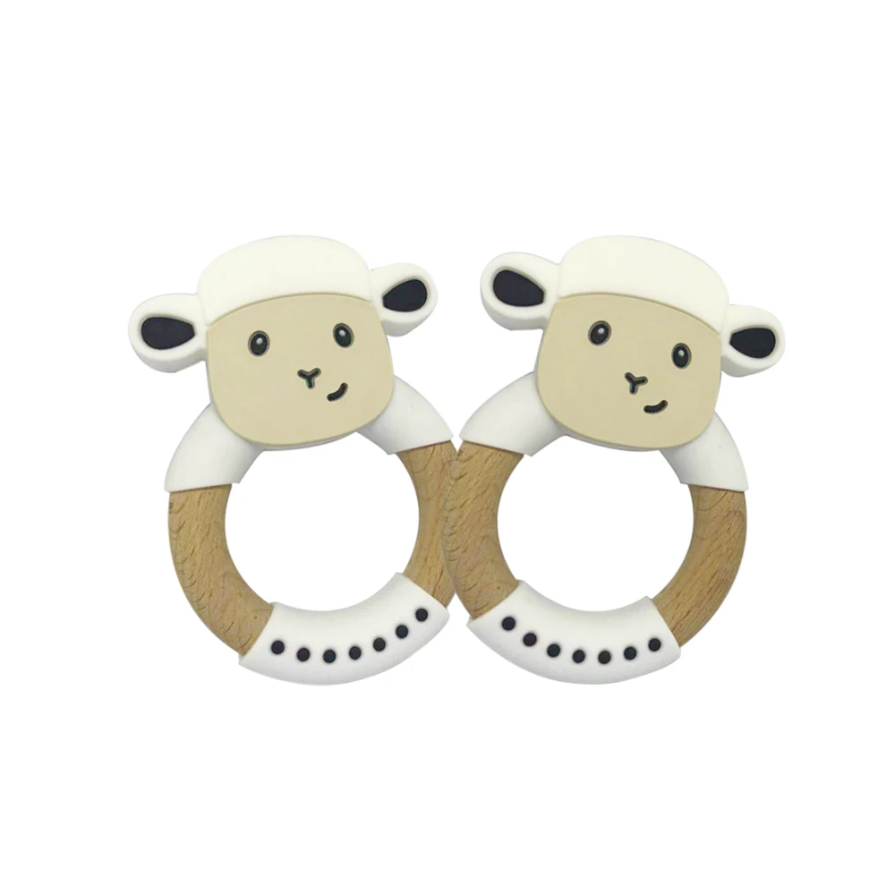 Mordedor de silicona con forma de Animal para reci&eacute;n nacido, anillo de dentici&oacute;n de madera de Haya sin BPA, juguete de dentici&oacute;n s&oacute;lido, mordedor de madera org&aacute;nico-5
