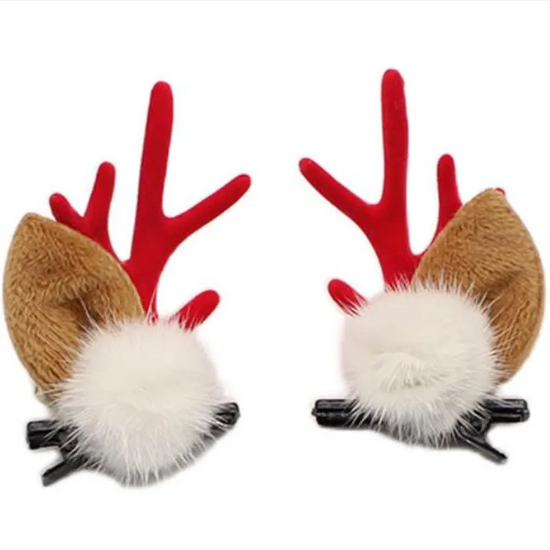 

1pair Cute Christmas Hair Clip Antlers Mushroom Fur Ball Hairpin Headdress Party Hairpin Hair Accessories Headwear For Girl Kids