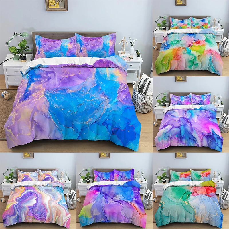 

Muticolor Marble Texture Bedding Set Soft Duvet Cover Quilt Cover with Pillowcase Queen King Size for Kids Bedroom Home Textile